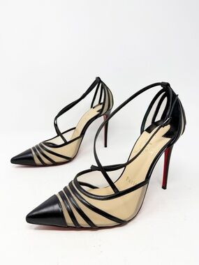 Christian Louboutin Theodorella Mesh Pointed Toe Leather Heels Womens EU 36.5